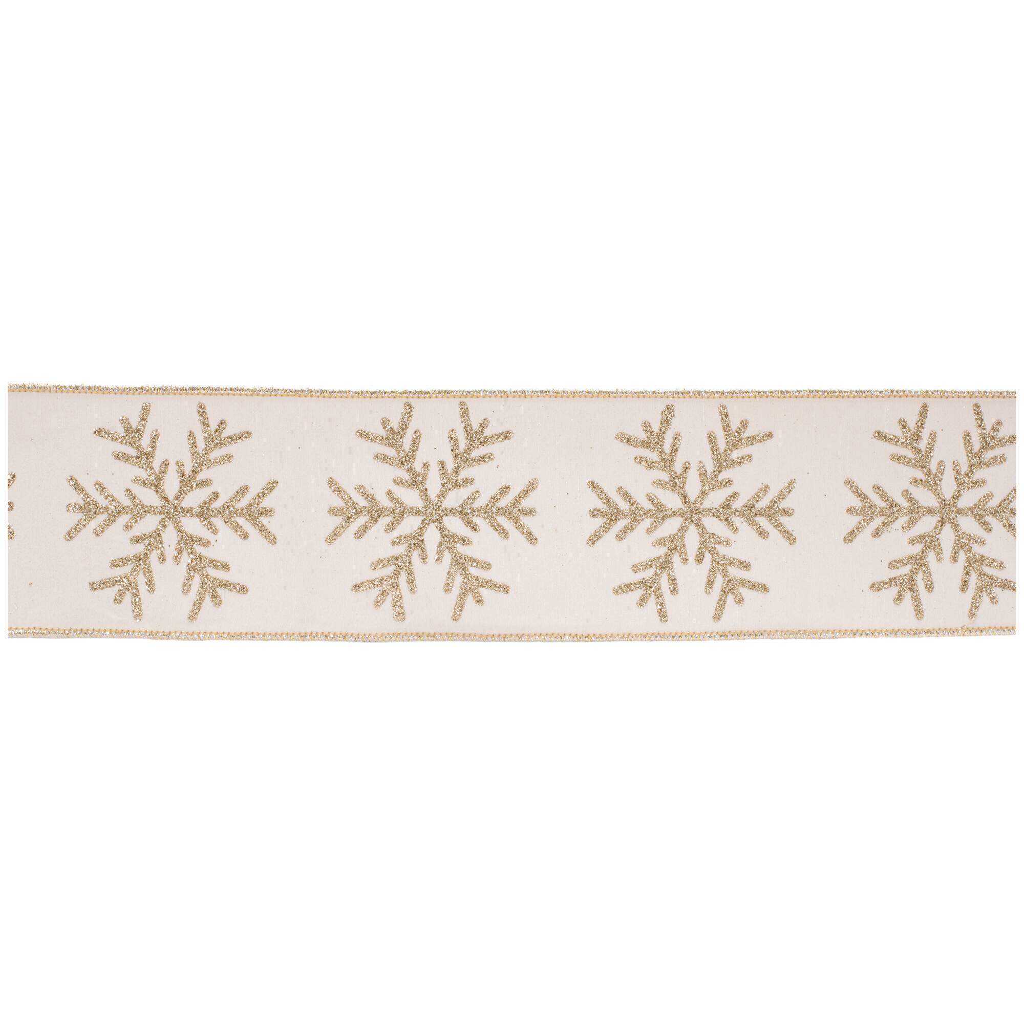 4" x 5yd. Glittered Snowflake Wired Ribbon